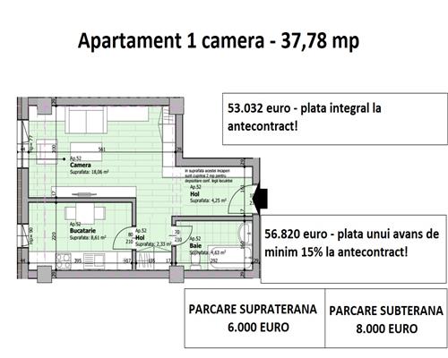 Apartament 1 camera, 38 mpu, decomandat,  de vanzare in Galata Iasi -Sos. Voinesti