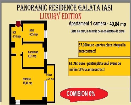 Apartament 1 camera, 41 mp, decomandat, de vanzare in Galata Iasi -Sos. Voinesti