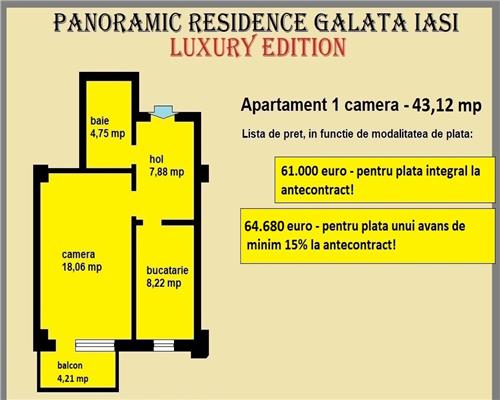 Apartament 1 camera, 43,12 mp, Galata Sos Voinesti, comision 0%, bloc nou