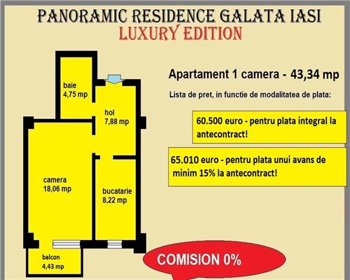 Apartament 1 camera, 43,34 mp, Galata Sos Voinesti, comision 0%, bloc nou