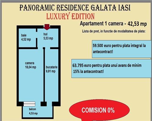 Apartament 1 camera, 43 mp, decomandat, de vanzare in Galata Iasi -Sos. Voinesti