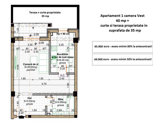 Apartament 1 camera de vanzare , curte proprietate 35 mp,Valea Lupului Rond Era