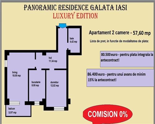 Apartament 2 camere, 58 mp, decomandat, Sos. Voinesti Galata Iasi