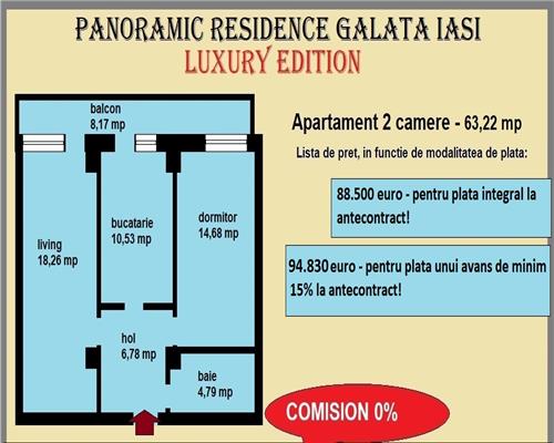 Apartament 2 camere, 63,22 mp, decomandat, de vanzare in Galata Iasi -Sos. Voinesti