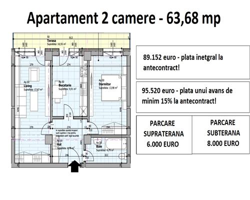 Apartament 2 camere, 64 mp, decomandat de vanzare in Galata Iasi -Sos. Voinesti