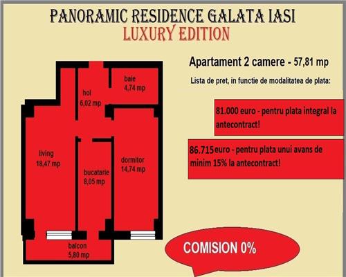 Apartament 2 camere, decomandat, 57,81 mp, de vanzare in Iasi, Galata Sos. Voinesti