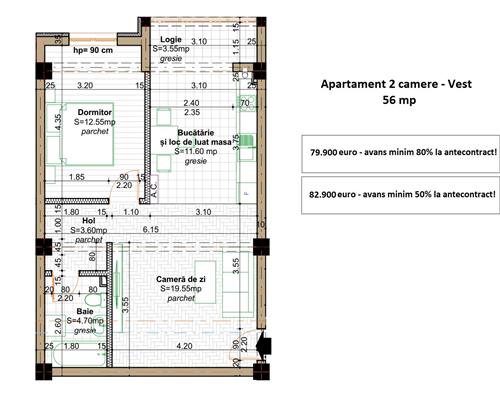 Apartament 2 camere, de vanzare, Valea Lupului Rond Era, bloc nou cu lift, 56 mpu