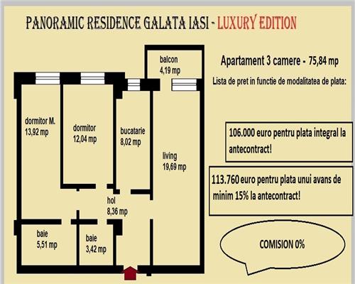 Apartament 3 camere decomandat, Galata, 76 mp, bloc nou, cartier rezidential