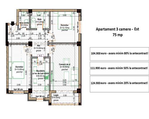 Apartament de vanzare in Iasi valea Lupului, 3 camere, decomandat, 75 mp, bloc nou, 2 bai, lift, incalzire in pardoseala