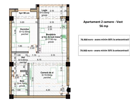 De vanzare, apartament 2 camere, 56 mp, Rond Era Valea Lupului, bloc nou cu lift