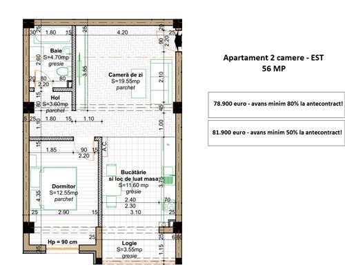 De vanzare apartament 2 camere, 56 mp, Valea Lupului, 500 m de sos. Pacurari