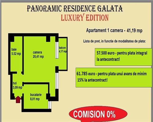 Apartament 1 camera, 41,19 mp, decomandat, de vanzare in Galata Iasi